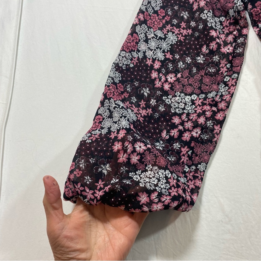 Maurice’s Floral Mini Dress Boho Women’s X-Small Black Pink Ruffle long sleeve - Picture 7 of 10